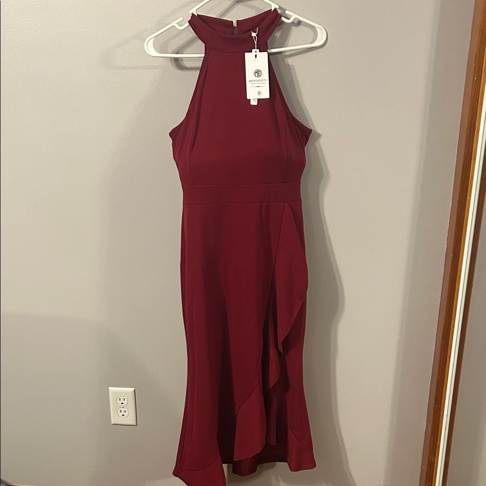 Elegant Burgundy Halter Dress size small NWT